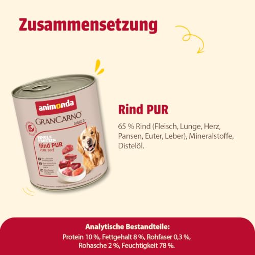 animonda GranCarno Hunde Nassfutter Single Protein Rind pur (6 x 800g)