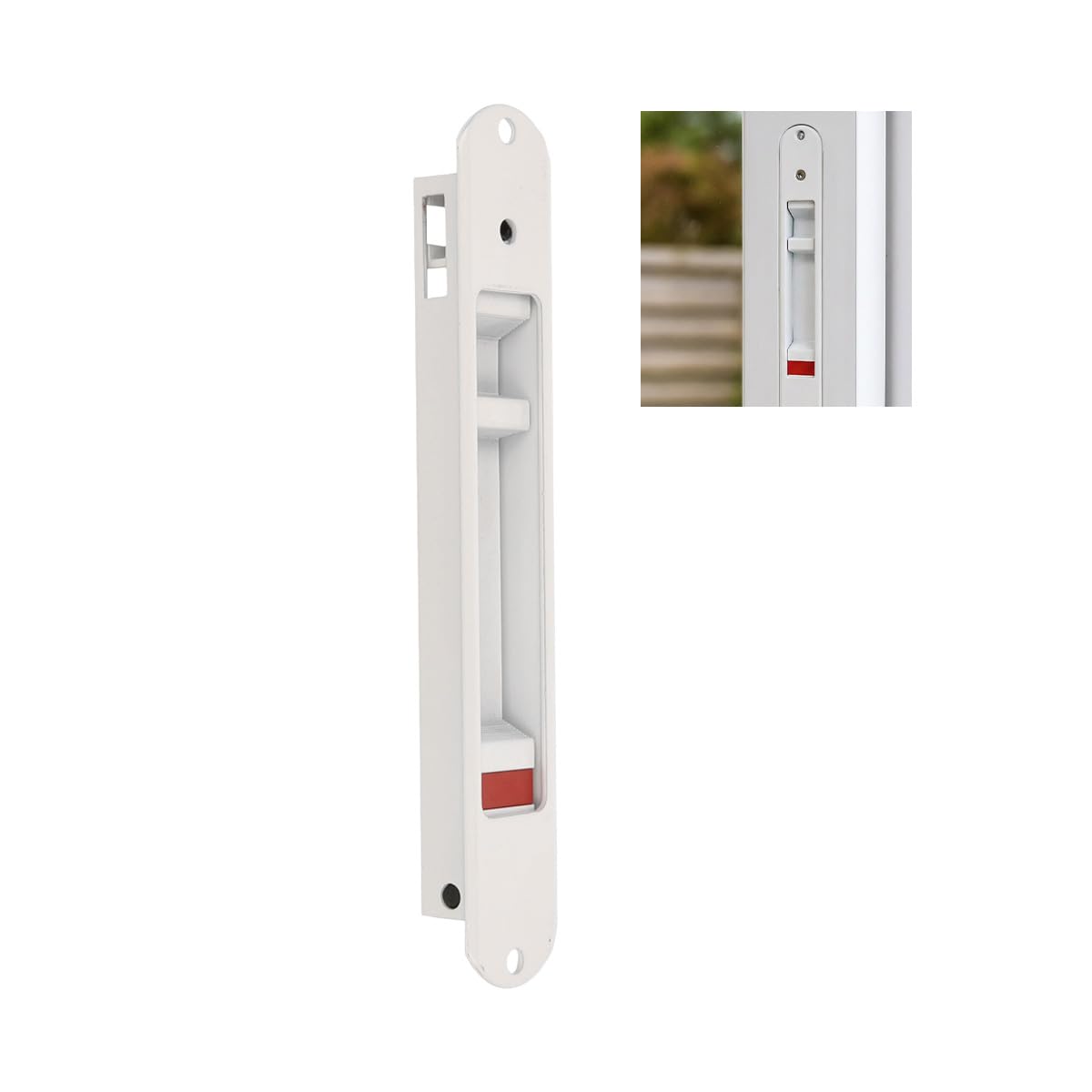 Amig White - Flush-Mounted Lock For Aluminium Sliding Windows And Doors - Hook Lock For Recess Mounting - Dimensions: 174 X 29 Mm - Colour: - Rounded Faceplate - Screw Installation
