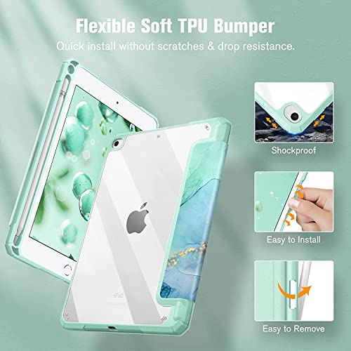 Image of SwooK Hybrid Case for 7.9 inch iPad Mini 5 /4 - Clear Back Shell Flip Cover (Emerald Marble)