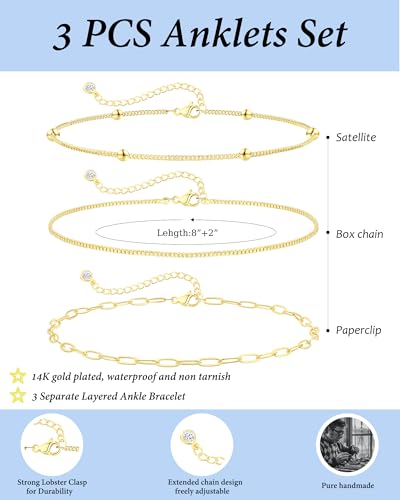 Image of ZHESHY Gold Silver Ankle Bracelets for Women 14K Gold Plated Anklets for Women Waterproof Cuban Link Heart Chain Anklets Set Non Tarnish Dainty Layered Anklet Bracelets for Women Summer Beach Jewelry