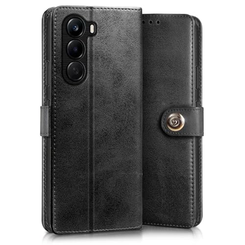 Image of WOW IMAGINE Shock Proof Flip Cover Back Case for 1+ OnePlus Nord CE 6 Lite 5G (Magnetic Button Flip Case | Wallet Pockets & Stand | Leather Finish | Haze Black)