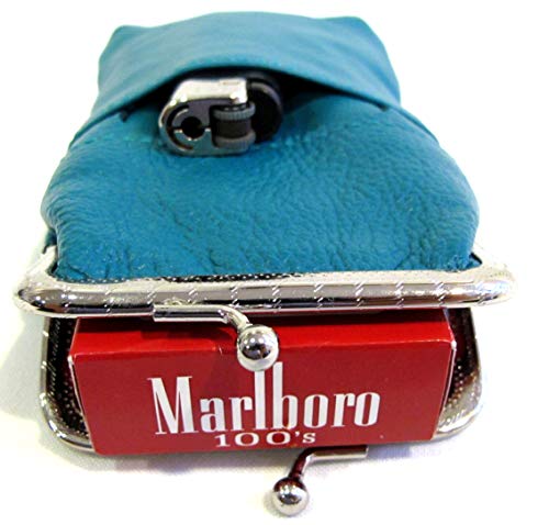 Women 100% Pure Leather Cigarette Case Lighter Match Pocket Zipper Coin Pouch -4 Color (Teal) #TOP4