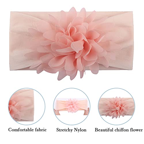 Image of SYGA Baby Headbands Nylon Flower Soft Stretchable Hairband for Newborn Infant Toddler Kids For 0-3 Year - Peach