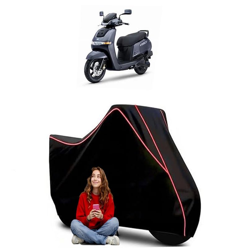 Image of iQube S Scooty Bike Cover Water Resistant Outdoor Use Universal Fit Scooters Motorcycles Heavy Duty UV Protection Dust Rain Scratch Resistant Elastic Bottom Black Blue Piping