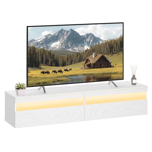 VASAGLE Kailyn Colección - Soporte de TV Montado en la Pared, Mueble de TV Colgante, Estante de Pared para Salón, Estilo Moderno, 147 x 35 x 30 cm, Blanco Nieve LTV133W01