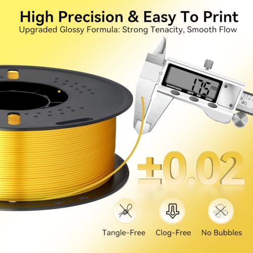 Image of Kingroon Silk PLA 3D Printer Filament, Dimensional Accuracy + /- 0.03 mm, 1 kg Spool(2.2lbs), PLA Shiny Filament 1.75 mm (Gold)