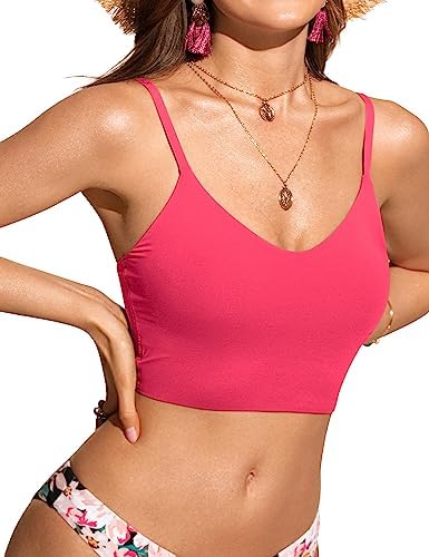 CRZ YOGA Vrouwen Bikini Tops Verstelbare Spaghetti Riemen Zwempak Gewatteerd Atletisch Badpak Primuline luipaardprint L