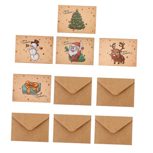 ROMISBABA 5 Juegos de Tarjetas de Navidad Vintage Sobres y Pegatinas de Dibujos Animados Renos Muñeco de Nieve Papá Noel Regalos Árbol de Navidad para Mensajes y Felicitaciones
