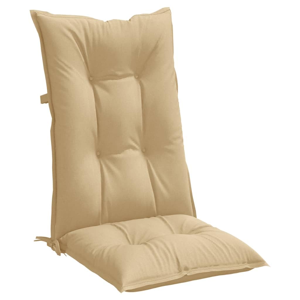 Cuscini sedia schiena alta beige mélange 120x50x7 cm tessuto poliestere imbottitura fibra cava PP 4 pezzi con laccetti elastici antiscivolo per giardino interno ufficio comfort ergonomico