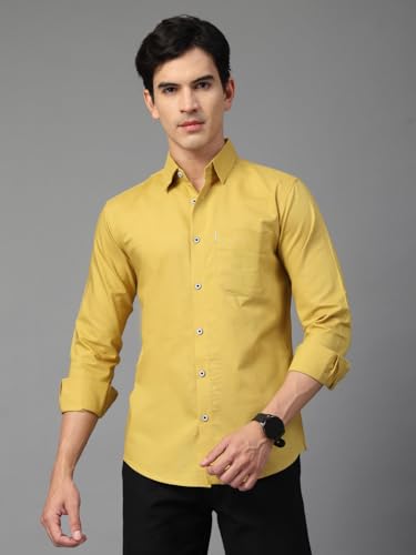 Image of Majestic Man Solid Cotton Casual Shirt - Slim Fit, Full Sleeves, Premium Button Closure