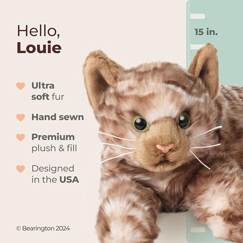 Image of Bearington Louie the Realistic Cat Stuffed Animal - 15 inch Brown Tabby Cat Plush Toy with Soft Plush Fur - Adorable Lifelike Design Plush Kitty for Kids, Collectors, and Feline Lovers