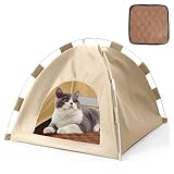 Katzenzelt Outdoor, Haustierzelt Mit Doppelseitigem Kühlkissen, Leichtes und Tragbares Katzenzelt für Drinnen und Draußen, 35x35x30 cm, Beige