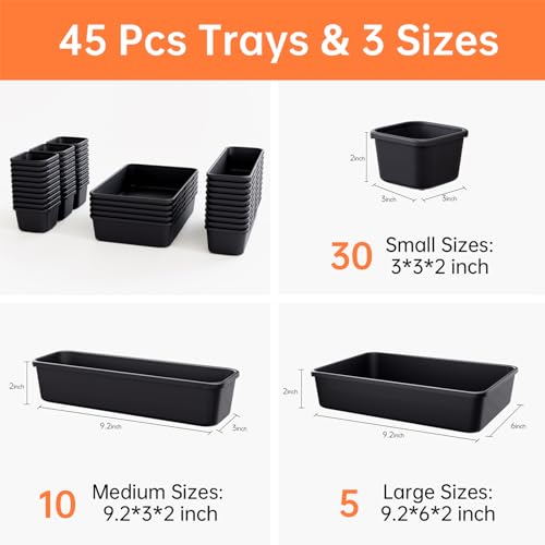 Giklux 45 Pack Tool Box Organizer Tray Divider, Toolbox Desk Drawer Organizer,Garage Organization Storage for Rolling Tool Chest Cart Cabinet Workbench Workshop Small Parts Widget Tool Organizer Black thumbnail 2