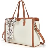 Missnine Bolsa feminina para laptop de couro de 15,6 polegadas, bolsa de trabalho para professores, computador e pasta para escritório, viagens, Bege + marrom, Sacola para laptop