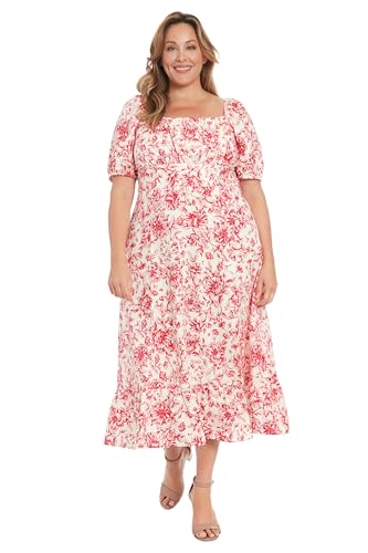 Image of London Times Womens Square Neck Smocked Back Linen Blend Flattering Versatile Spring Summer Garden Party