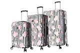 Betsey Johnson Designer Luggage Collection - Expandable 3 Piece Hardside Lightweight Spinner Suitcase Set (Stripe Roses)