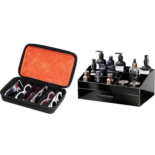 ProCase Hard Shell Travel Sunglasses Organizer Bundle with Cologne Organizer for Men with Drawer