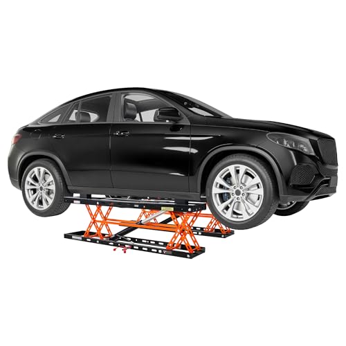 Albott 5000 LBS Portable Car Lift, Q355B Steel Quick Jack for Home Garage, 20.1" Max Height with Height Extension Blocks, Foldable Design & Wheels, Black & Orange