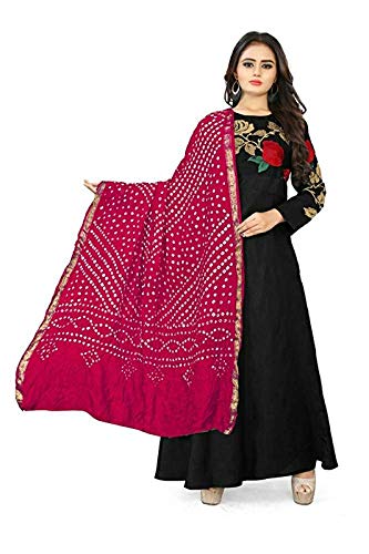 Image of PK HUB Women's Bandhani Silk Dupatta - Bandhej Printed Traditional Dupatta for Ethnic Wear - 2.4 Meter Length, 40 inch Width