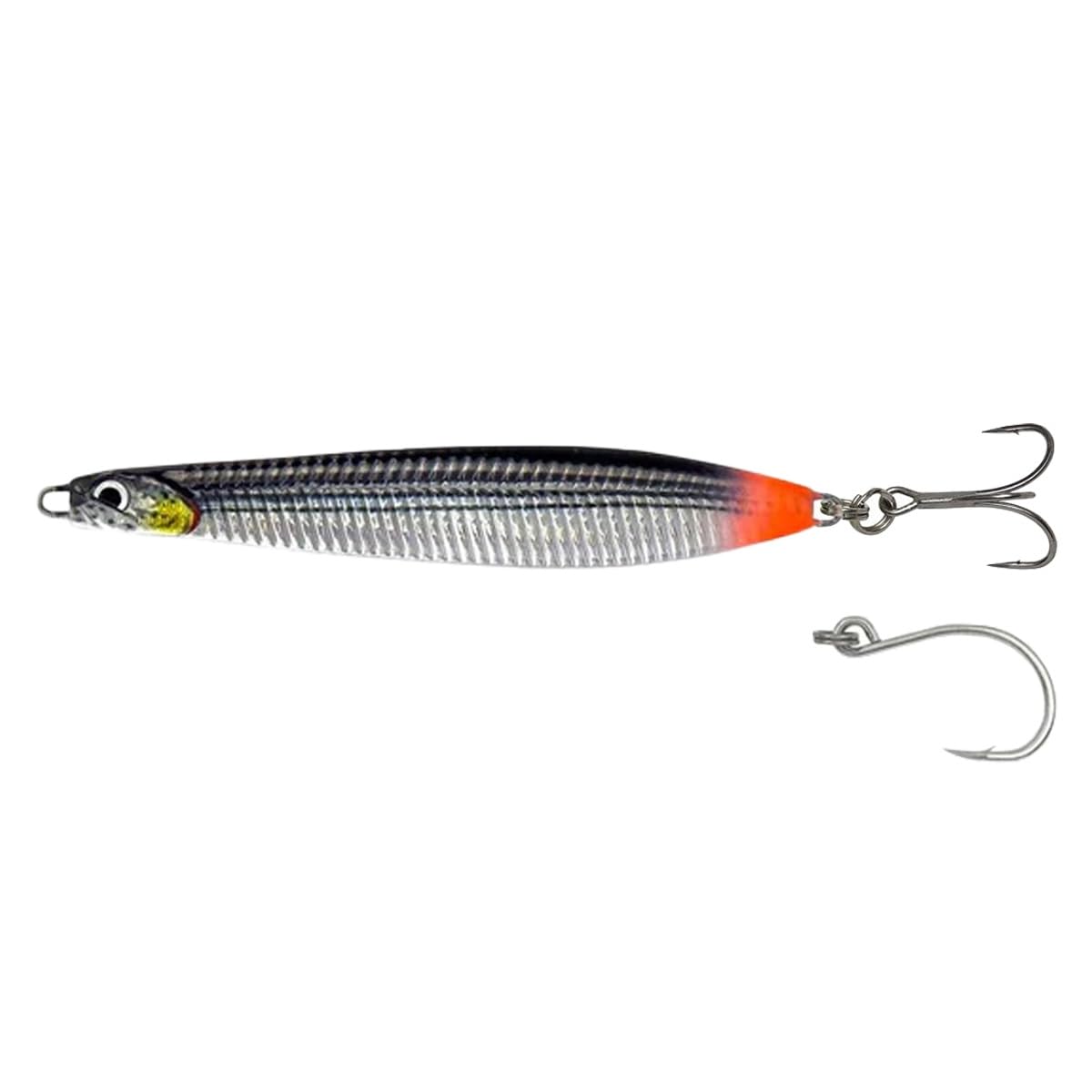 Savage Gear Surf Seeker 10.5cm 35g Silver/Black Mullet | Long Casting Bass Fishing Lure with Erratic Action | Instant 360 Rotation on Spin Stop | SGY 2X Trebles | 3/0 Inline Single Hook | 1645467