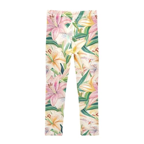 Lilies Blooming Girls Leggings Soft Stretch Workout Yoga Dance Pants for Kids Casual Tights2