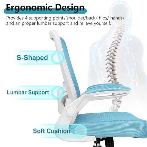 Image of FelixKing Office Chair, Ergonomic Desk Chair Breathable Mesh Chairs Adjustable High Back Lumbar Support Flip-up Armrests, Executive Rolling Swivel Comfy Computer Chairs Home Office Blue