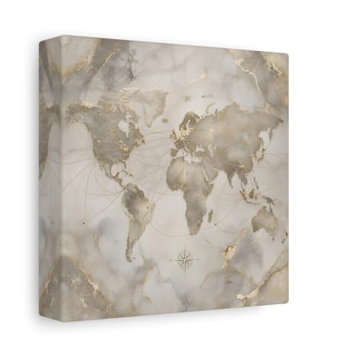 Carte du monde or et gris déco salon | Tableau canvas carré 15x15