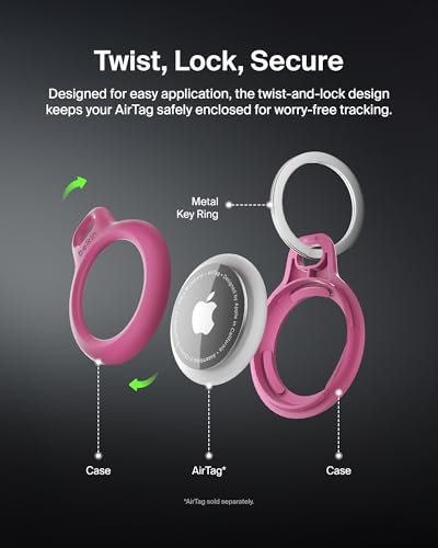 Image of Belkin Polyethylene Terephthalate AirTag Case Secure Holder with Key Chain for Apple Air Tag Protective Cover with Advance Scratch Resistance - Pink Colour, Key Ring (F8W973)