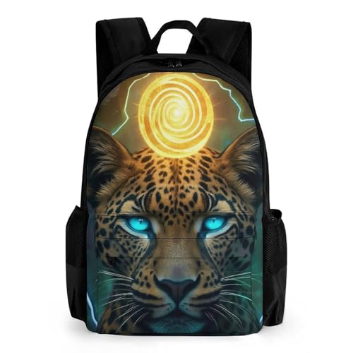 Polyester Daypack for Hiking Work Running - Big Capacity Anti-Theft Multipurpose Shoulder Bag, Cool Green Lightnings African Cheetah Leopard Travel and Sport Backpack Rucksack