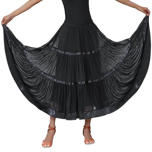 Generisch Falda de baile para mujer, falda flamenca, española con volantes, para adultos, ropa de baile latina, estándar, swing, maxifalda para carnaval, disfraz, fiesta, disfraz de actuación escénica
