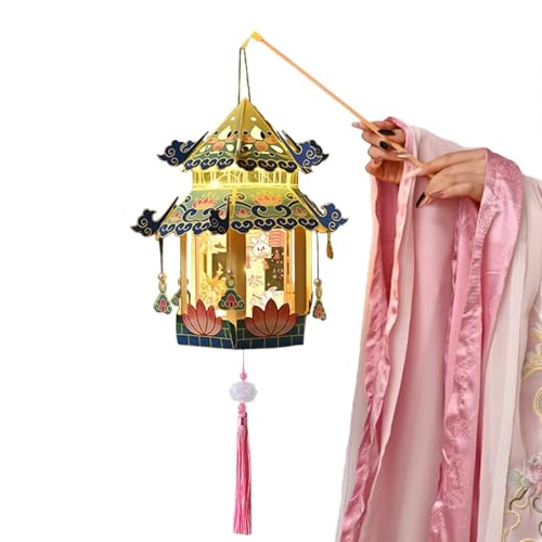 Linterna de palacio de pagoda china, bricolaje, for el Festival del Medio Otoño y el Festival de Primavera, linterna de mano, artesanía tradicional ligera(Heyaxuan)