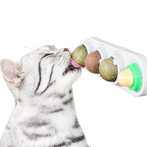 AMSGANK Katzenminze Balls Spielzeug für Katze, 4 Stück Katzenminze Balls für Katzenwand Natürliches Drehbares Kätzchen Spielzeug, Katzen...