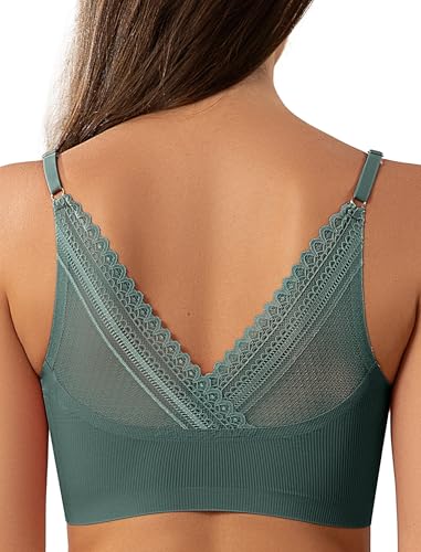 Image of Livona Lace Bralette for Women - Comfort Sports Bra Wireless Padded Bralette with Support Workout Tops Cami Crop S-XXL
