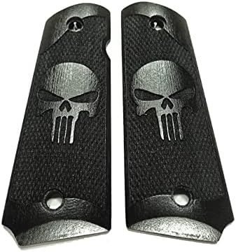 Ebony Punisher Full Size 1911 Grips Checkered Engraved Textured #2