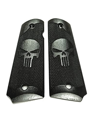 Ebony Punisher Full Size 1911 Grips Checkered Engraved Textured #2