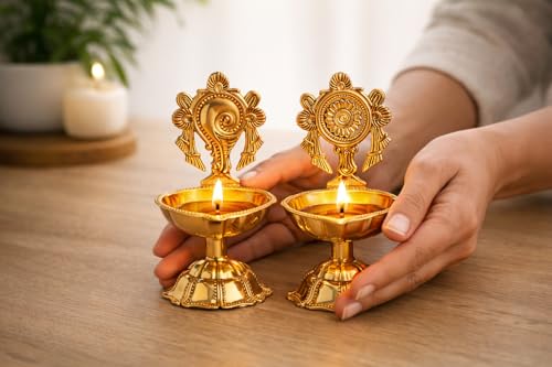 Samy Collectibles Traditional Brass Shankh Chakra Diya, South Ind...