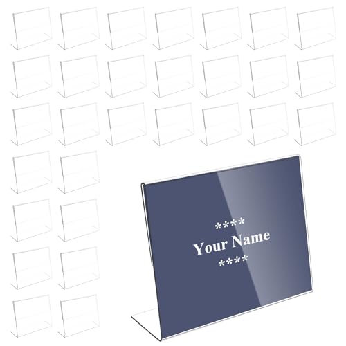 30Pcs Porte Étiquettes de Prix, Support d'Affichage de Prix 7x4cm, Affichage du Signe Porte-cartes, Nom Carte Porte Étiquette en Acrylique pour Boulangeries Bureau Supermarché Transparent (C)