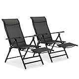 MoNiBloom 3 in 1 Outdoor Lounge Chairs Set of 2 Folding Recliner Patio Lounge Chair with Retractable Footrest, Furniture Outdoor Large Angle Adjustment Chair for Deck Patio Beach Yard, 330lbs