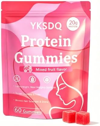 YKSDQ Protein Gummies for Women & Men, 20g Protein per Serving, Zero Sugar, Vegan, Supports Hair Skin Nails Health with Collagen, Energy Boosting Supplement, Mixed Berries Flavor, 60 Gummies (1) (1)