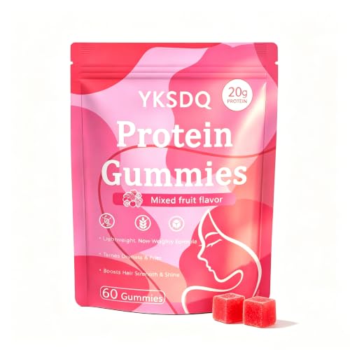 YKSDQ Protein Gummies for Women & Men 20g Protein per Serving Zero Sugar Vegan Supports Hair Skin Nails Health with Collagen Energy Boosting Supplement Mixed Berries Flavor 60 Gummies (1) (1)