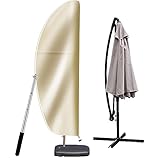 OKPOW Patio Umbrella Cover 9Ft To 14Ft - Waterproof Offset Cantilever Umbrella Covers With Sturdy Zipper - Durable Hanging Banana Style Parasol Cover For Garden Beach Umbrellas, Khaki