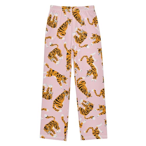 Lovely Tiger Boys Long Pants Soft Trousers Elastic Waist Kids Lounge Bottoms with Pockets S-XL