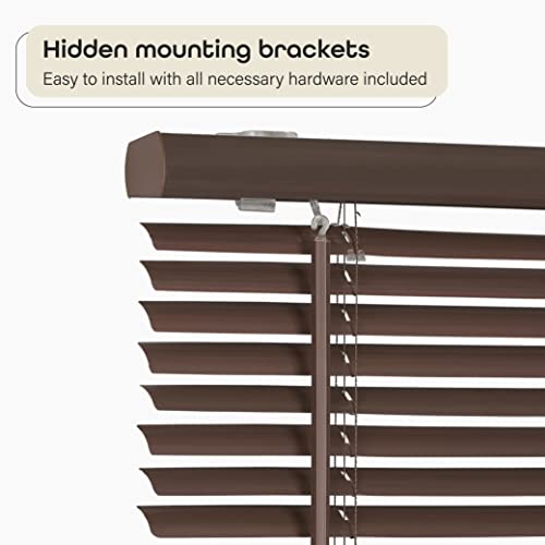 Image of Cordless Room Darkening Mini Blind - 31 Inch Width, 64 Inch Length, 1 inch Slat Size - Mahogany - Cordless GII Deluxe Sundown Horizontal Windows Blinds for Interior by Achim Home Decor