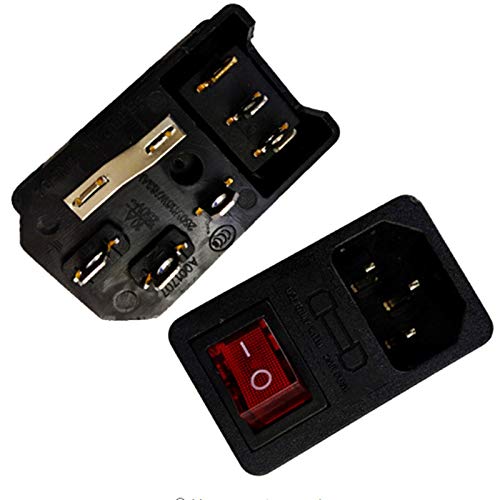 10pcs/lot IEC 320 C14 Inlet Electrical Socket Plug Industrial Plug Power Supply Socket Red Light Power Rocker 3pin Switch Fused