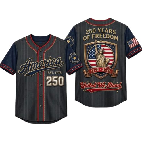 Custom Name 250th Anniversary Baseball Jersey Shirt, Personalized 1776–2026 USA Patriotic Team Shirts for Men Women miniatura 1