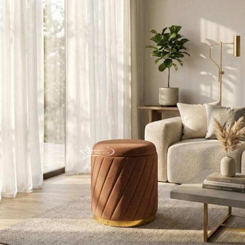 Image of Mythic ArtsRound Upholstered Sitting Stool & Footrest Velvet Storage Ottoman Pouffe13 X 13X 16 inch | Versatile Puffy for Living Room, Bedroom, and Office ? Chic Home Furnishings & Dcor Coffee