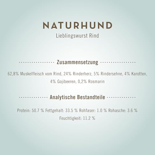 Terra Canis - Lieblingswurst Rind mit Karotte Gojibeeren & Rosmarin - Naturhund - 145g I Luftgetrocknete Wurst I Premium Snack für Hunde in 100% Lebensmittelqualität Aller Rohstoffe