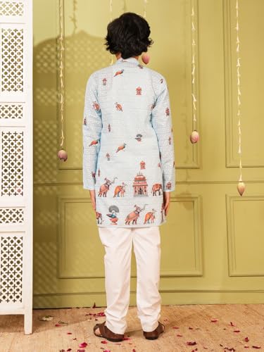 Image of AJ DEZINES Kurta Pajama For Kids Boys | Cotton Printed Chikankari Kurta Pyjama Set For Boys | Traditional & Festive Outfit | Party & Ethnic Wear | Stylish Kids Kurta Set
