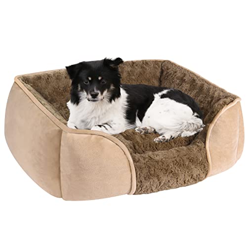 Yaem Dog Beds For Medium Dogs, Swirl Rose Velvet Medium Dog Bed, Removable Cushion Calming Dog Sofa Beds, Anti-Anxiety Machine Washable Anti-Slip Dog Beds Cat Beds, Light Brown - M (25"X21"X6") #TOP5