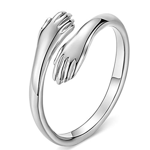 Woent Silver Ring Embrace Open Rings Adjustable Couple Hug Rings Romantic Lover Ring Jewelry for Women and Girls